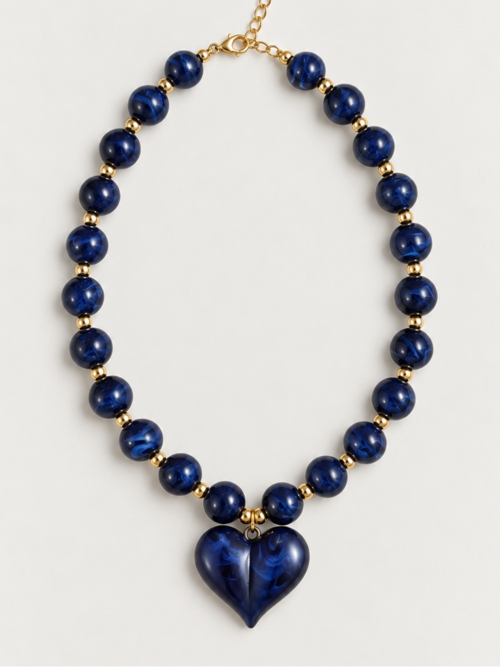 New! Navy Blue Beaded Heart Pendant Necklace NWOT 3032